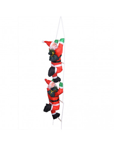 Set 2 muñecos de papá noel con escalera, 133 cm, santa claus con cuerda para colgar de la ventana, balcón, árbol de navidad, dec