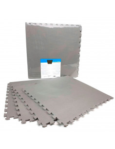 Pack 4 baldosas de goma eva 60 x 60 x 1 cm, color gris. Esterilla puzzle para suelo de fitness y gimnasio, alfombrilla de protec