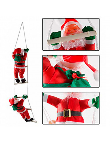 Pack de 2 muñecos de papá noel con escalera, 81 cm, santa claus con cuerda para colgar de la ventana, balcón, árbol de navidad,