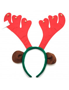 Tradineur - Diadema de reno con orejas y cascabeles, cinta, aro, tocado navideño para el cabello, pelo, gorro de fiesta, niños y