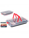 Molde de horno rectangular antiadherente con cierre y tapa 36 x 23 x 4,5 cm para transportar y almacenar bizcochos y tartas