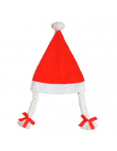 Tradineur - Gorro de mamá noel con trenzas, sombrero santa claus tradicional, accesorio navideño, fiesta, celebración, navidad,
