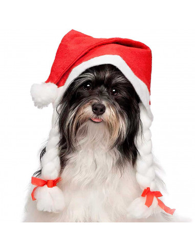 Tradineur - Gorro de mamá noel con trenzas, sombrero santa claus tradicional, accesorio navideño, fiesta, celebración, navidad,