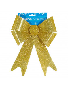 Tradineur - Lazo dorado de Navidad, cinta, adorno colgante con purpurina para árbol de navidad, decoración navideña, regalos, co