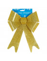 Tradineur - Lazo dorado de Navidad, cinta, adorno colgante con purpurina para árbol de navidad, decoración navideña, regalos, co