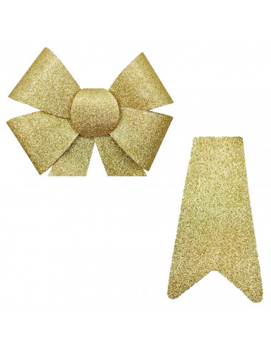 Tradineur - Lazo dorado de Navidad, cinta, adorno colgante con purpurina para árbol de navidad, decoración navideña, regalos, co
