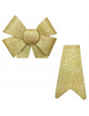 Tradineur - Lazo dorado de Navidad, cinta, adorno colgante con purpurina para árbol de navidad, decoración navideña, regalos, co