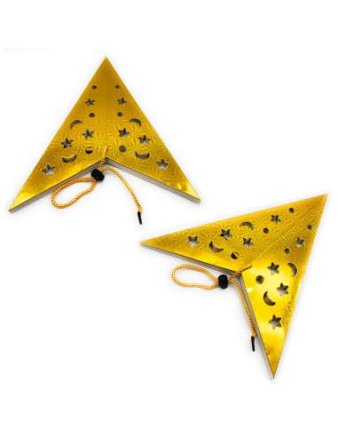 Tradineur - Estrella de navidad dorada plegable, cartón, techo, pantalla colgante, adorno navideño, año nuevo, fiesta, celebraci