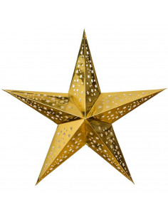 Tradineur - Estrella de navidad plegable dorada, cartón, techo, pantalla colgante, adorno navideño, año nuevo, fiesta, celebraci