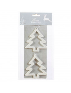 Tradineur - Set 2 abetos colgantes, accesorio decorativo para colgar del árbol de navidad, decoración navideña del hogar, blanco