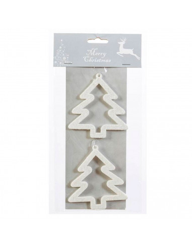 Tradineur - Set 2 abetos colgantes, accesorio decorativo para colgar del árbol de navidad, decoración navideña del hogar, blanco