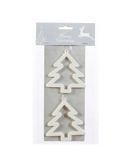 Tradineur - Set 2 abetos colgantes, accesorio decorativo para colgar del árbol de navidad, decoración navideña del hogar, blanco Tradineur - Set 2 abetos colgantes, accesorio decorativo para colgar del árbol de navidad, decoración navideña del hogar, blanco