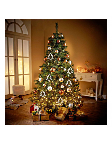 Tradineur - Set 2 abetos colgantes, accesorio decorativo para colgar del árbol de navidad, decoración navideña del hogar, blanco