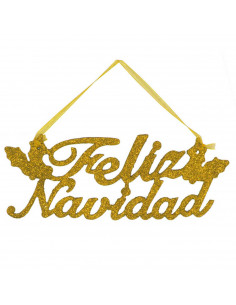 Tradineur - Cartel feliz navidad colgante, accesorio decorativo para colgar árbol de navidad, decoración navideña, hogar, color