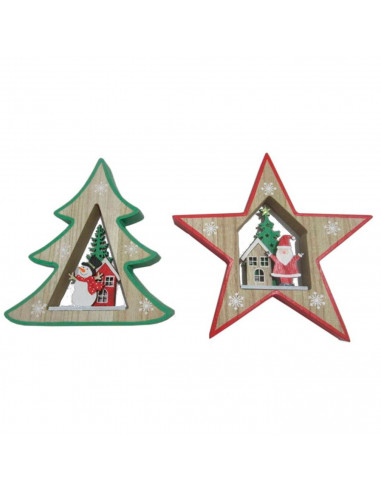 Tradineur - Figura decorativa navideña, estrella/abeto de madera, mesa, repisa, chimenea, decoración navidad, hogar, 17/16 cm, m