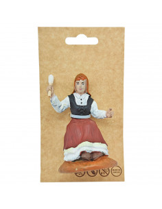 Tradineur - Figura de hilandera para belén navideño 8 cm, durexina, pintada a mano, figura decorativa nacimiento, pesebre, navid