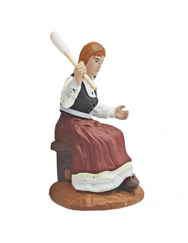 Tradineur - Figura de hilandera para belén navideño 8 cm, durexina, pintada a mano, figura decorativa nacimiento, pesebre, navid