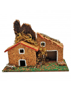 tradineur - Casa de pueblo, corcho y resina, para belén navideño, casita de aldea decorativa para nacimiento, pesebre, navidad,