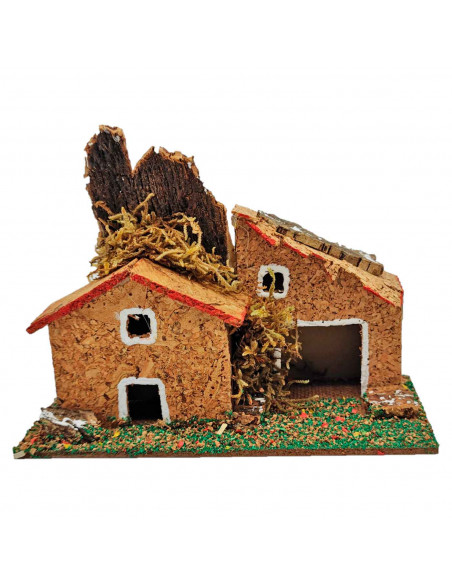 tradineur - Casa de pueblo, corcho y resina, para belén navideño, casita de aldea decorativa para nacimiento, pesebre, navidad,