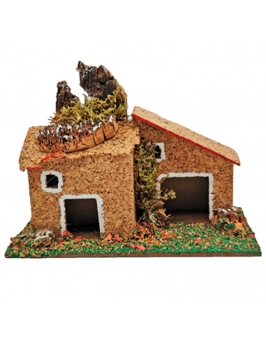 tradineur - Casa de pueblo, corcho y resina, para belén navideño, casita de aldea decorativa para nacimiento, pesebre, navidad,