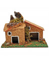 tradineur - Casa de pueblo, corcho y resina, para belén navideño, casita de aldea decorativa para nacimiento, pesebre, navidad,