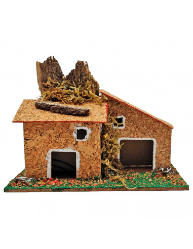 tradineur - Casa de pueblo, corcho y resina, para belén navideño, casita de aldea decorativa para nacimiento, pesebre, navidad,