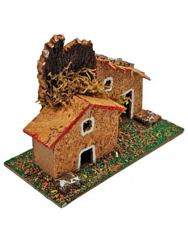tradineur - Casa de pueblo, corcho y resina, para belén navideño, casita de aldea decorativa para nacimiento, pesebre, navidad,