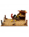Tradineur - Gallinero para portal de belén, corcho y resina, corral, gallo y pollitos, nacimiento, pesebre, decoración navidad,