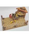 Tradineur - Gallinero para portal de belén, corcho y resina, corral, gallo y pollitos, nacimiento, pesebre, decoración navidad,