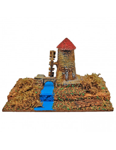 Tradineur - Molino para belén navideño, corcho y resina, figura para nacimiento, pesebre, navidad, decoración tradicional 9 x 15