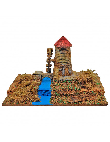 Tradineur - Molino para belén navideño, corcho y resina, figura para nacimiento, pesebre, navidad, decoración tradicional 9 x 15