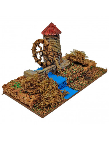 Tradineur - Molino para belén navideño, corcho y resina, figura para nacimiento, pesebre, navidad, decoración tradicional 9 x 15