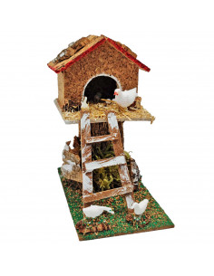 Tradineur - Palomar para portal de belén, corcho y resina, palomas, pajaros, aves para nacimiento, pesebre, decoración navidad,