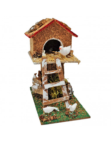 Tradineur - Palomar para portal de belén, corcho y resina, palomas, pajaros, aves para nacimiento, pesebre, decoración navidad,