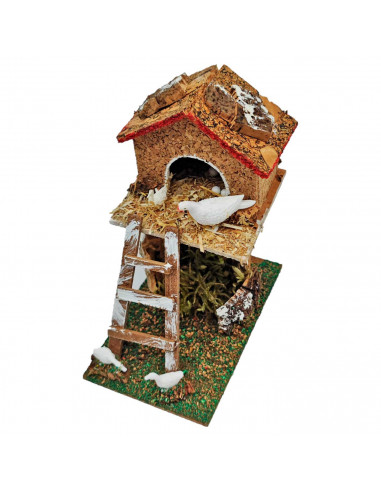 Tradineur - Palomar para portal de belén, corcho y resina, palomas, pajaros, aves para nacimiento, pesebre, decoración navidad,