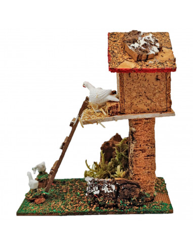 Tradineur - Palomar para portal de belén, corcho y resina, palomas, pajaros, aves para nacimiento, pesebre, decoración navidad,