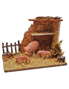 Tradineur - Corral de animales para belén navideño, resina y corcho, granja para nacimiento, figura decorativa pesebre, navidad,