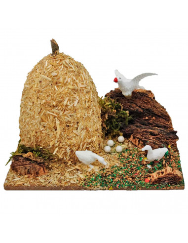 Tradineur - Corral de animales para belén navideño, resina y corcho, granja para nacimiento, figura decorativa pesebre, navidad,