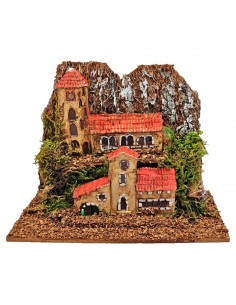 Tradineur - Pueblo de montaña para belén navideño, resina y corcho, monasterios, edificios decorativos nacimiento, pesebre, navi