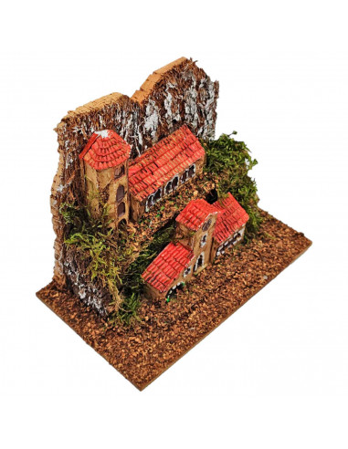 Tradineur - Pueblo de montaña para belén navideño, resina y corcho, monasterios, edificios decorativos nacimiento, pesebre, navi