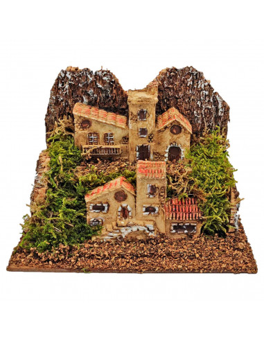 Tradineur - Pueblo de montaña para belén navideño, resina y corcho, monasterios, edificios decorativos nacimiento, pesebre, navi