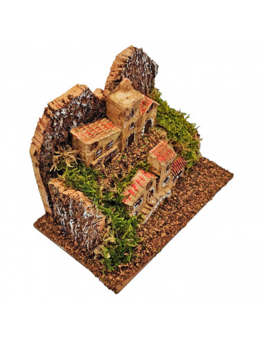 Tradineur - Pueblo de montaña para belén navideño, resina y corcho, monasterios, edificios decorativos nacimiento, pesebre, navi