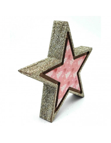 Tradineur - Figura decorativa sobremesa navideña, estrella/abeto de madera, repisa, chimenea, decoración navidad, hogar, 12/11 c
