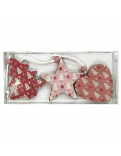 Tradineur - Set de estrella, abeto y corazón colgantes de madera, figuras decorativas navideñas, decoración del árbol de navidad