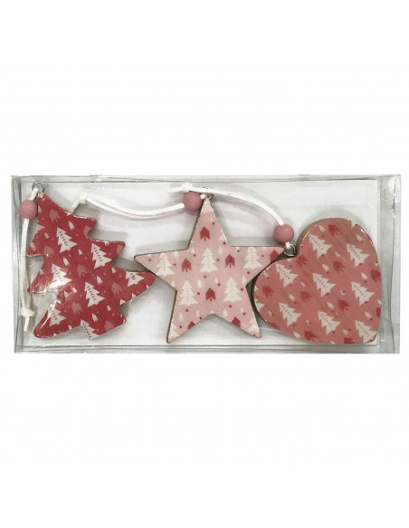 Tradineur - Set de estrella, abeto y corazón colgantes de madera, figuras decorativas navideñas, decoración del árbol de navidad