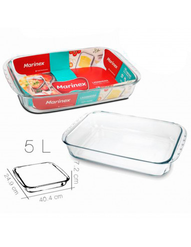 Tradineur - Fuente para horno rectangular - Fabricado en Vidrio - Apto para horno, microondas, congelador y lavavajillas - 5 Lit