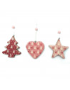 Tradineur - Set de estrella, abeto y corazón colgantes de madera, figuras decorativas navideñas, decoración del árbol de navidad