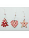 Tradineur - Set de estrella, abeto y corazón colgantes de madera, figuras decorativas navideñas, decoración del árbol de navidad
