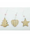 Tradineur - Set de estrella, abeto y corazón colgantes de madera, figuras decorativas navideñas, decoración del árbol de navidad