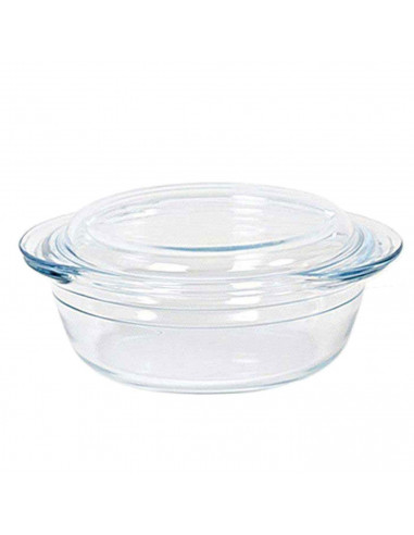 Cacerola de vidrio borosilicato con tapa 1.1 L + 0,3 L. Cazuela, fuente, molde redondo para horno con asas 21 x 18 x 8 cm